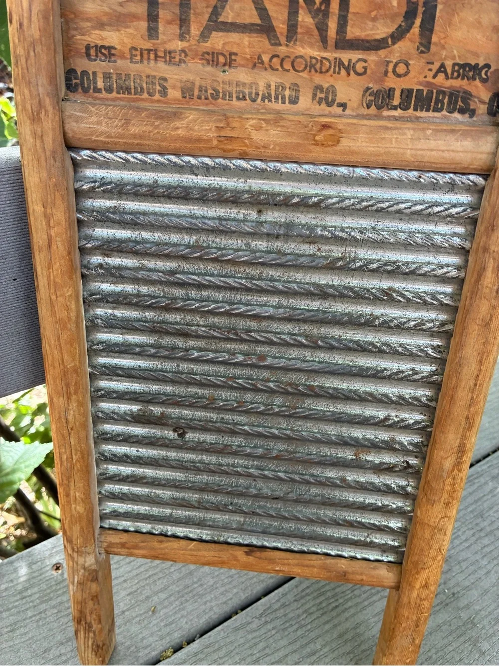 Vintage Wooden Washboard with Ribbed Metal Scrub Surface - Natural Wood